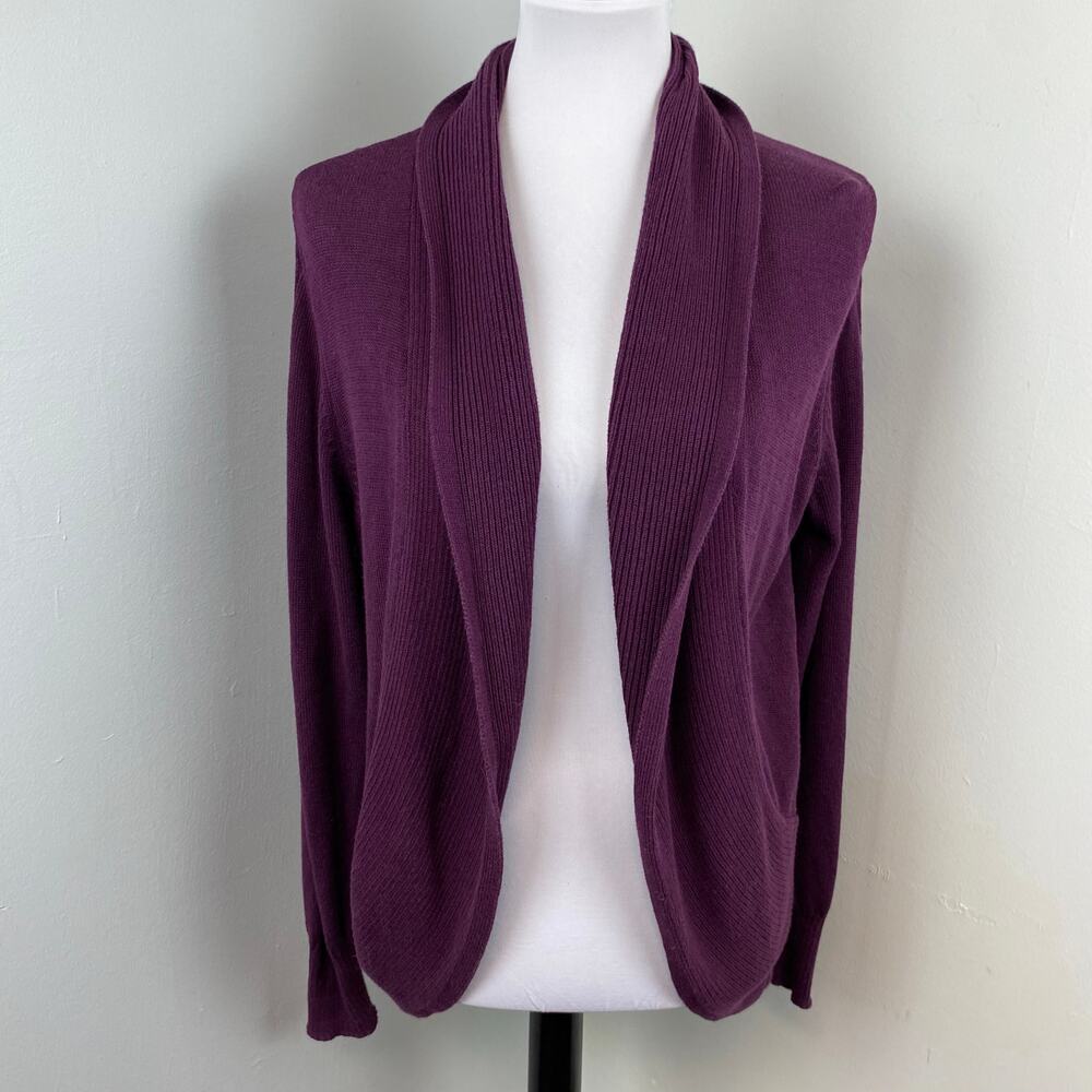 Northcrest Purple Shawl Collar Open Cardigan Large